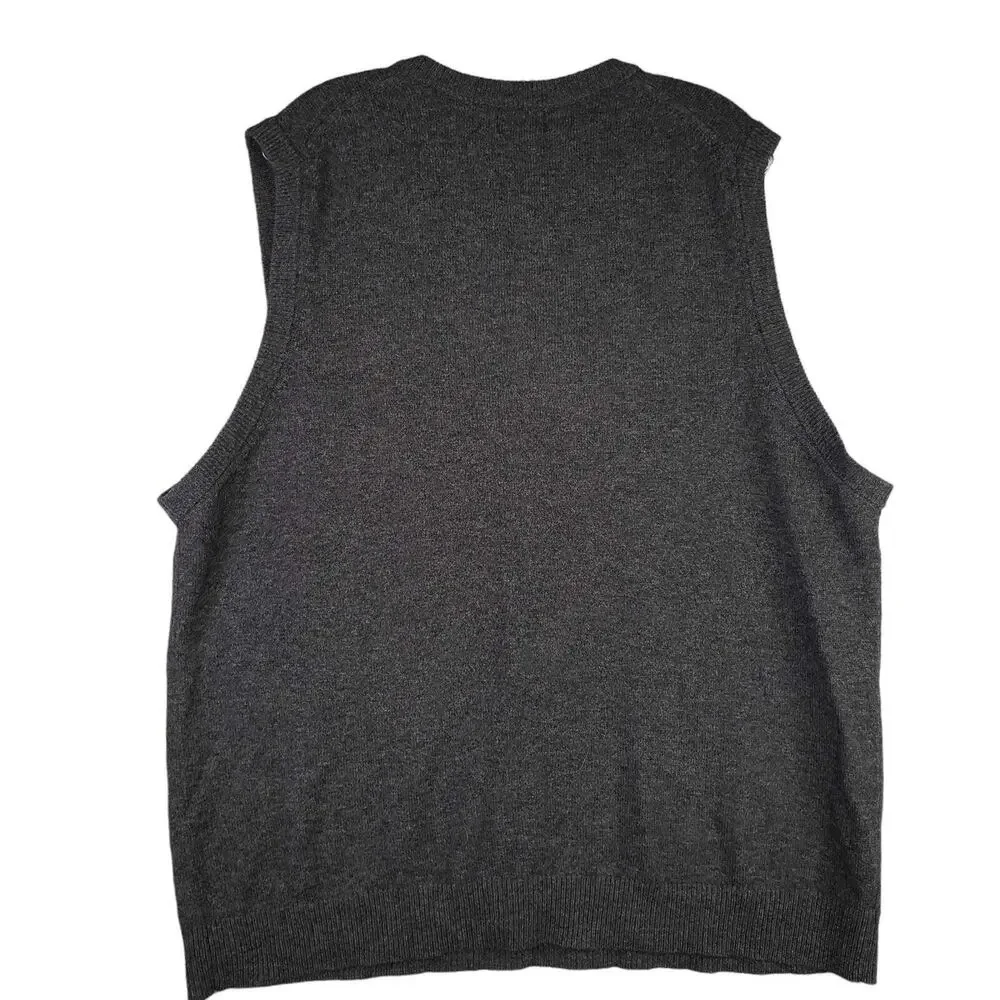 LL Bean Sweater Vest Vtg Men's Size XL Dark Gray Lambswool Wool Knit Flaw